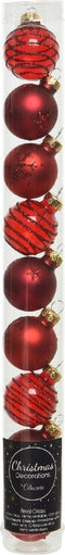 9 Glazen kerstballen 3 cm mix kerstrood ossenbloed