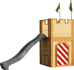 AXI Arthur Houten Speelhuis - Speeltoren met verdieping en Grijze Glijbaan - Speelhuisje in Bruin, rood & groen - FSC hout - Speeltoestel / Kasteel voor kinderen