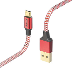 Hama Reflective - USB-A naar Micro-USB Kabel - Snellaadkabel 3A 150cm - Rood