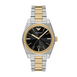 Emporio Armani Heren Horloge - 41 mm - Goudkleurig - Zwarte wijzerplaat