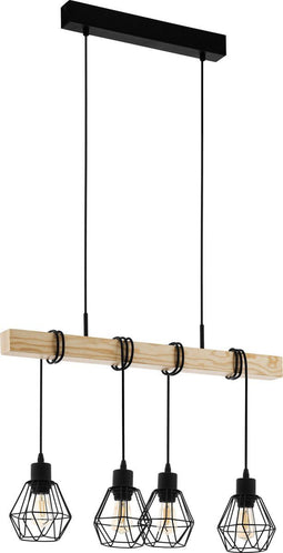 EGLO Townshend 5 - Hanglamp - E27 - 70 cm - Zwart/Bruin - Hout