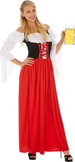 Dressforfun Dirndl Resi - Dameskostuum met schoudervrije blouse - Lange rok en vetersluiting - Rood