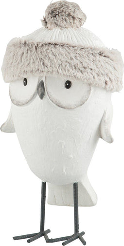 J-Line kerstfiguur Uil Muts Winter - polyresin - wit/grijs - small