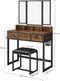 Kaptafel met krukje - uitklapbare spiegel - 90x40x141 cm