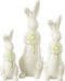 J-Line decoratie Konijnen Bloemen - porselein - groen/wit - 3 stuks