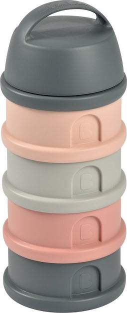Béaba Melktoren - Baby Melkpoeder Doseerdoosjes - 4 Laagse Melkpoeder Toren - Babyvoeding Bewaarbakjes - BPA Vrije Poedertoren - Roze Grijs