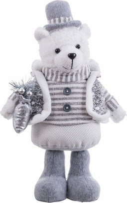 Christmas Kerstversiering Wit Grijs Metaal Weefsel Ijsbeer 20 X 10 X 33 Cm