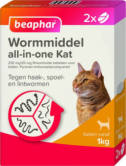 Beaphar All-in-one Ontworming Tabletten Kat Vanaf 1 kg 2 tabletten