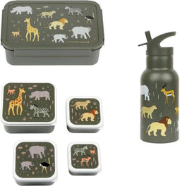 BEAU by Bo A Little Lovely Company Back to school set - Drinkfles RVS/4 Snackdozen/Bentobox - Savanne
