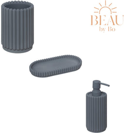 BEAU by Bo Badkamerset Bonbon Tandenborstelhouder, Zeepbakje en Zeepdispenser - Grijsblauw