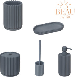 BEAU by Bo Badkamerset Bonbon Tandenborstelhouder, Zeepbakje, Zeepdispenser, Wattenhouder en Toiletborstel - Grijsblauw