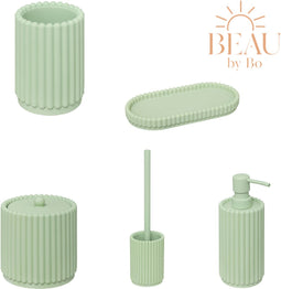 BEAU by Bo Badkamerset Bonbon Tandenborstelhouder, Zeepbakje, Zeepdispenser, Wattenhouder en Toiletborstel - Groen