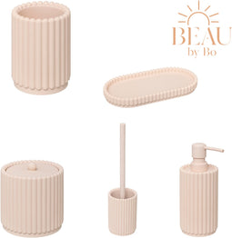 BEAU by Bo Badkamerset Bonbon Tandenborstelhouder, Zeepbakje, Zeepdispenser, Wattenhouder en Toiletborstel - Roze