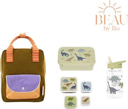 BEAU by Bo Sticky Lemon rugzak small + A Little Lovely Company back to school set Dinosaurussen