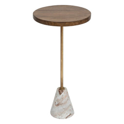 BEAU Yara houten/marmeren bijzettafel - Ø35xH61cm - Bruin