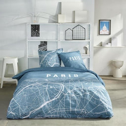 Beddengoedset - TODAY - JAVA - 2 personen - 240 x 220 cm - Katoen - Parijs print - Blauw