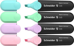 Schneider tekstmarker - Job pastel - assorti 4 stuks - beitelpunt - markeerstift - S-115098
