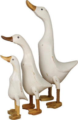 Beeld eend - white wash - bamboe/teak - set van 3