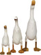 Beeld eend - white wash - bamboe/teak - set van 3
