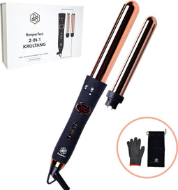Beeperfect® 2-in-1 Krultang - Inclusief 25 & 32MM Opzetstuk - Hittebestendige handschoen - Instelbare temperatuur - Voor Glanzende en Langdurige krullen - Rose Goud -