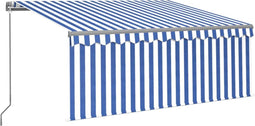 vidaXL - Luifel - handmatig - uittrekbaar - rolgordijn - LED - 3,5x2,5 - m - blauw - wit