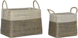 Basket spelset Home ESPRIT Wit Zwart Natuurlijk Zeegras Boho 44 x 25 x 38 cm (2 Onderdelen)
