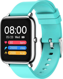 Belesy® HUNDRED - Smartwatch Dames - Smartwatch Heren - Horloge - 1.3 inch - Kleurenscherm - Full Touch - Stappenteller - Multi Sport - 100+ Watchfaces - Maak uw eigen wijzerplaat - Zilver - Siliconen - Turqoise