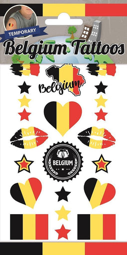 Belgium Tattoos - België Tattoos - Tijdelijke Tattoo - Body Glitter - Plak Tattoos - Nep Tattoo - Fake Tattoo - Vlaggen - Kinderen en volwassenen - 1 Vel met 12 tattoos