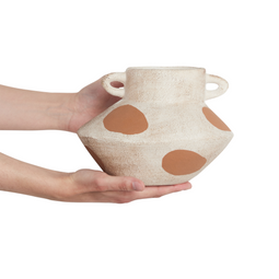 Beliani ALOSIDAE - Bloemenvaas - Lichtbeige - 19 cm - Steengoed