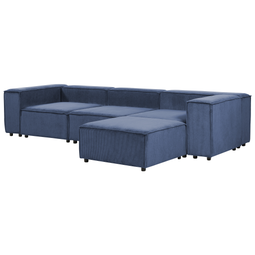 Beliani APRICA - Driezitsbank met ottomaan - Blauw - Corduroy