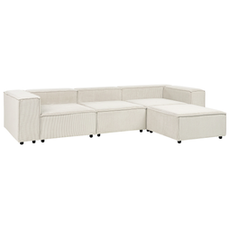 Beliani APRICA - Driezitsbank met ottomaan - Wit - Corduroy