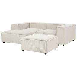 Beliani APRICA - Hoekbank 2-zits met ottomaan - Wit- Rechts - Corduroy