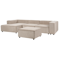 Beliani APRICA - Hoekbank 3-zits met ottomaan - Groen - Rechts - Corduroy