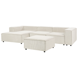 Beliani APRICA - Hoekbank 3-zits met ottomaan - Wit- Rechts - Corduroy