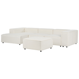 Beliani APRICA - Hoekbank 3-zits met ottomaan - Wit - Rechtszijdig - Bouclé