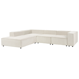 Beliani APRICA - Hoekbank 4-zits - Wit- Rechtszijdig - Corduroy