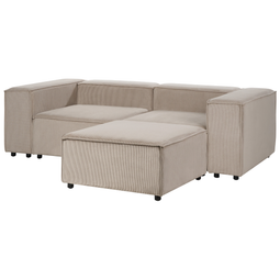 Beliani APRICA - Tweezitsbank met ottomaan - Lichtbruin - Corduroy