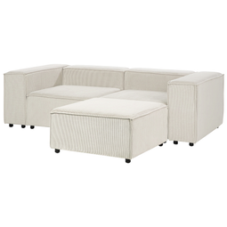 Beliani APRICA - Tweezitsbank met ottomaan - Wit - Corduroy