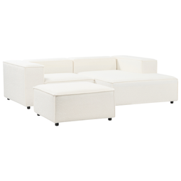Beliani APRICA - Tweezitsbank met ottomaan - Wit - Linkszijdig - Bouclé
