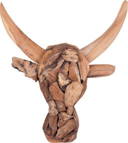 Beliani BULL HEAD - Wanddecoratie - Lichte houtkleur - Teakhout