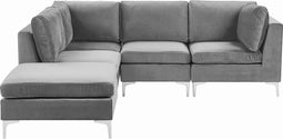 Beliani EVJA - Hoekbank met ottomaan - Grijs - Fluweel