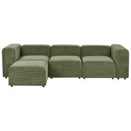 Beliani FALSTERBO - Modulaire driezitsbank met ottomaan - Groen - Corduroy