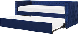 Beliani GASSIN - Onderschuifbed - Blauw - Fluweel