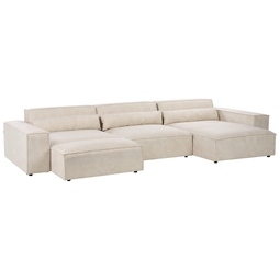 Beliani HELLNAR - Hoekbank 3-zits met ottomaan - Beige - Links - Fluweel