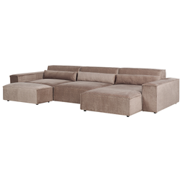 Beliani HELLNAR - Hoekbank 3-zits met ottomaan - Bruin - Links - Polyester