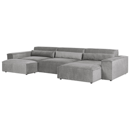 Beliani HELLNAR - Hoekbank 3-zits met ottomaan - Grijs - Links - Polyester