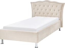 Beliani METZ - Eenpersoonsbed - Beige - Fluweel