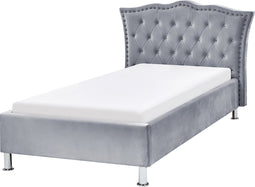 Beliani METZ - Eenpersoonsbed - Grijs - Fluweel