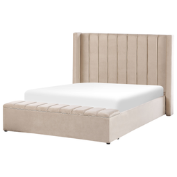 Beliani NOYERS - Bed met opbergruimte - Beige - 140 x 200 cm - Fluweel