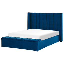 Beliani NOYERS - Bed met opbergruimte - Blauw - 140 x 200 cm - Fluweel